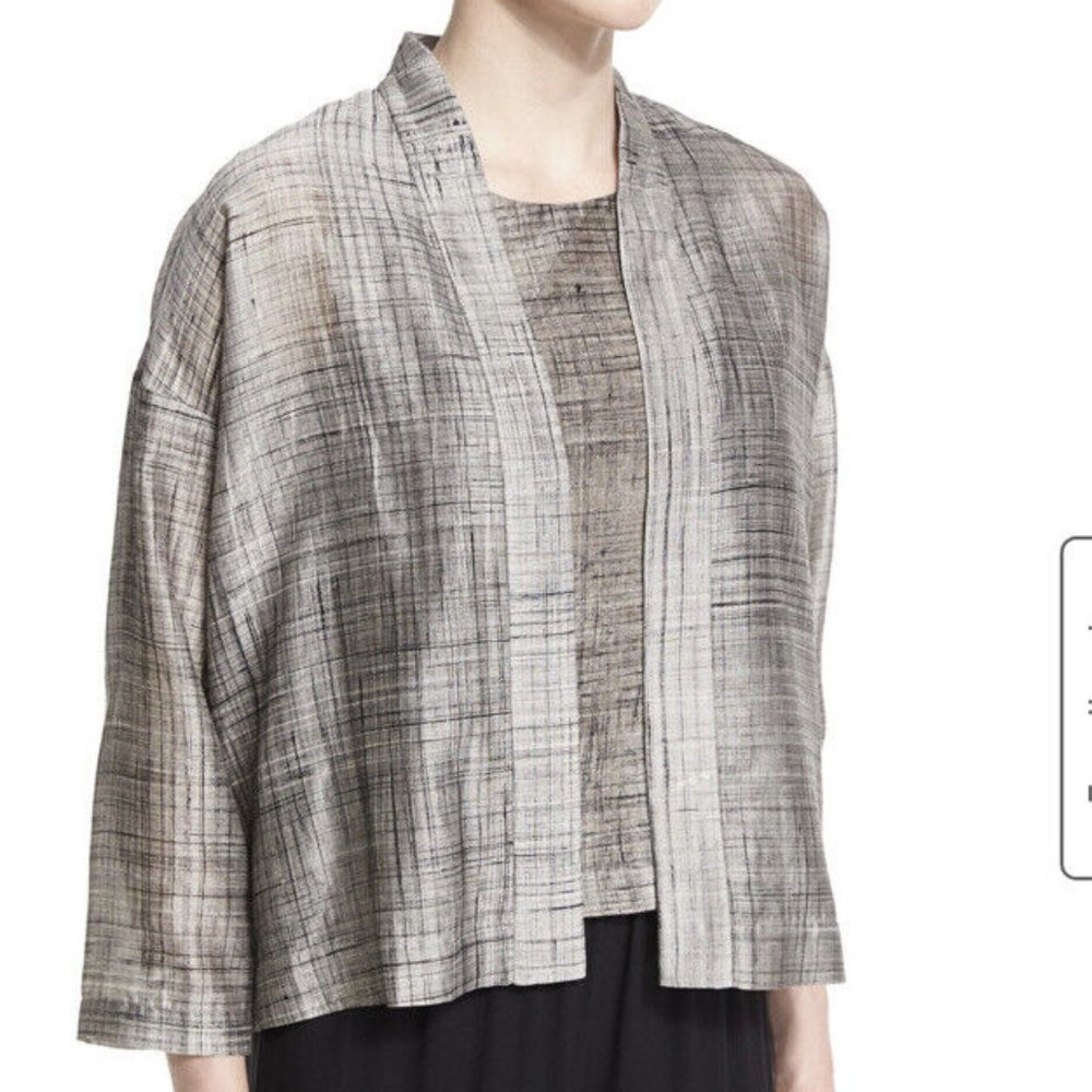 NWT Eileen Fisher Cotton /Silk Pewter Streaked Hand-Painted Crop Jacket